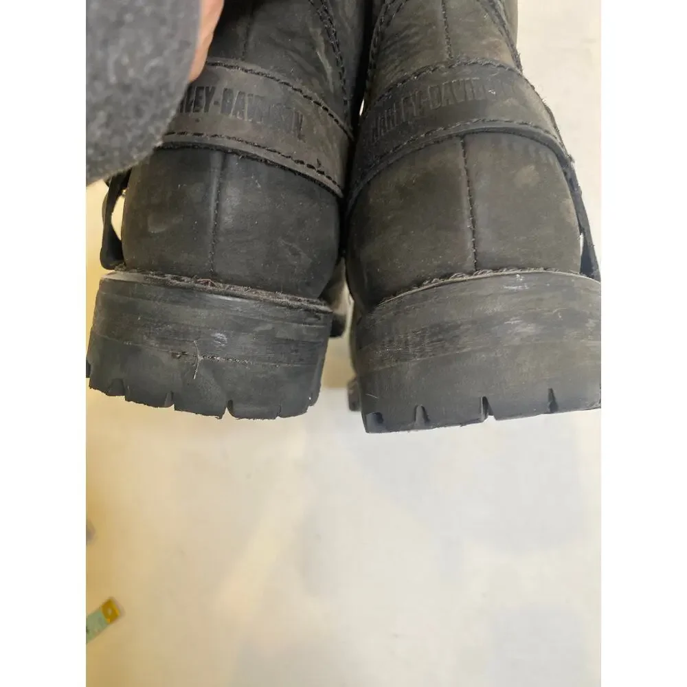 Harley Scarlet Black Mid-Calf Leather Harness Zip Boot EUC Sz 6.5 Square Heel - Picture 8 of 10